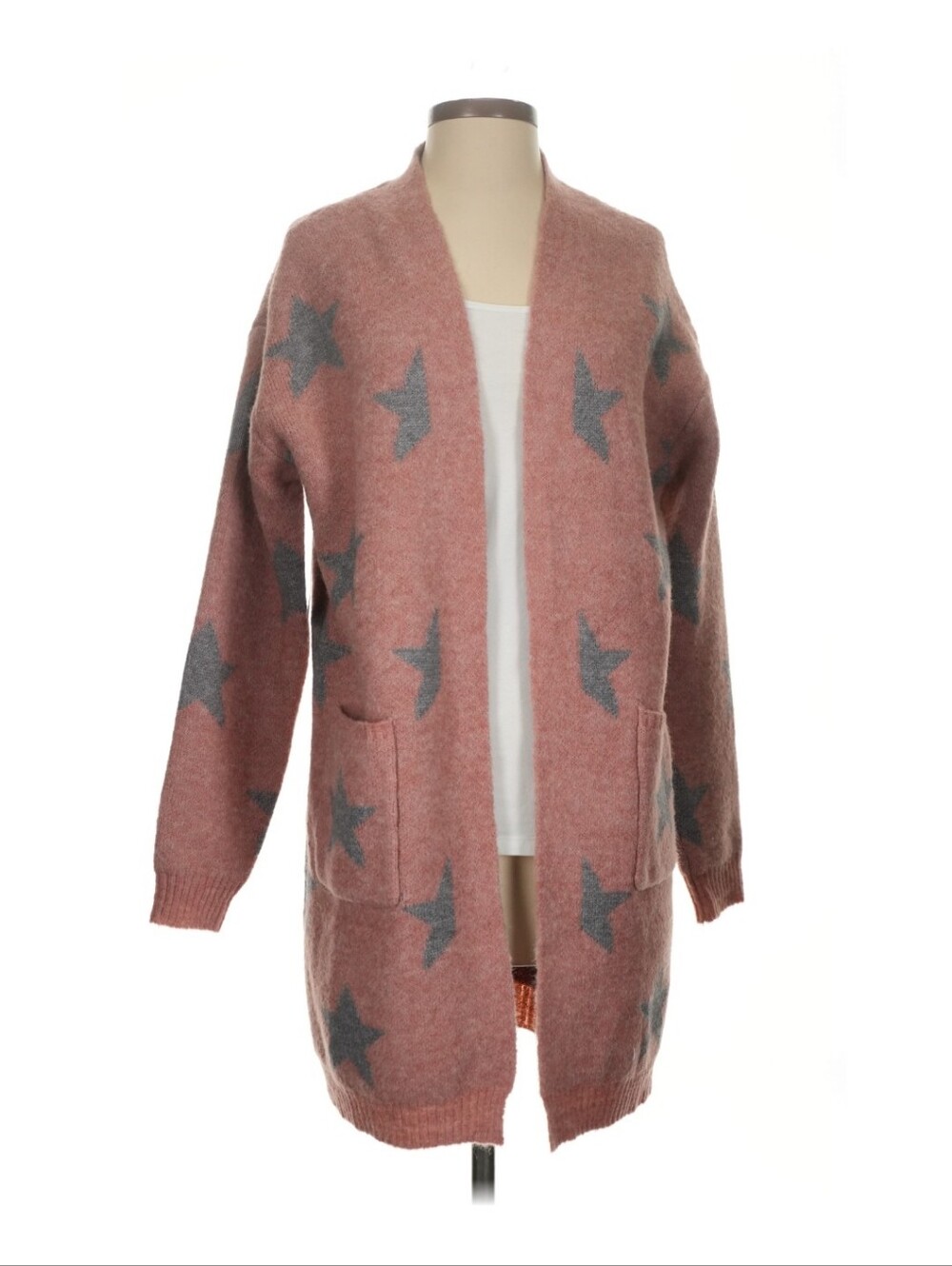 Dreamers by Debut Pink Star Cardigan NWT S/M Open Front Pockets Cozy Knit